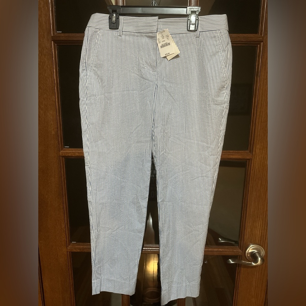 J. Crew white with blue strips City Fit Capris.   New with Tag